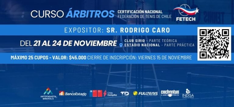 Listado seleccionados Curso de Árbitros de Tenis con Certificación Nacional – Federacion de Tenis de Chile