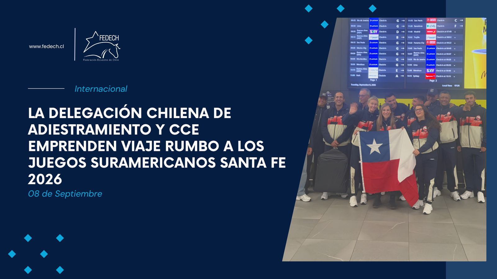 LA DELEGACIÓN CHILENA DE ADIESTRAMIENTO Y CCE EMPRENDEN VIAJE RUMBO A LOS JUEGOS SURAMERICANOS SANTA FE 2026